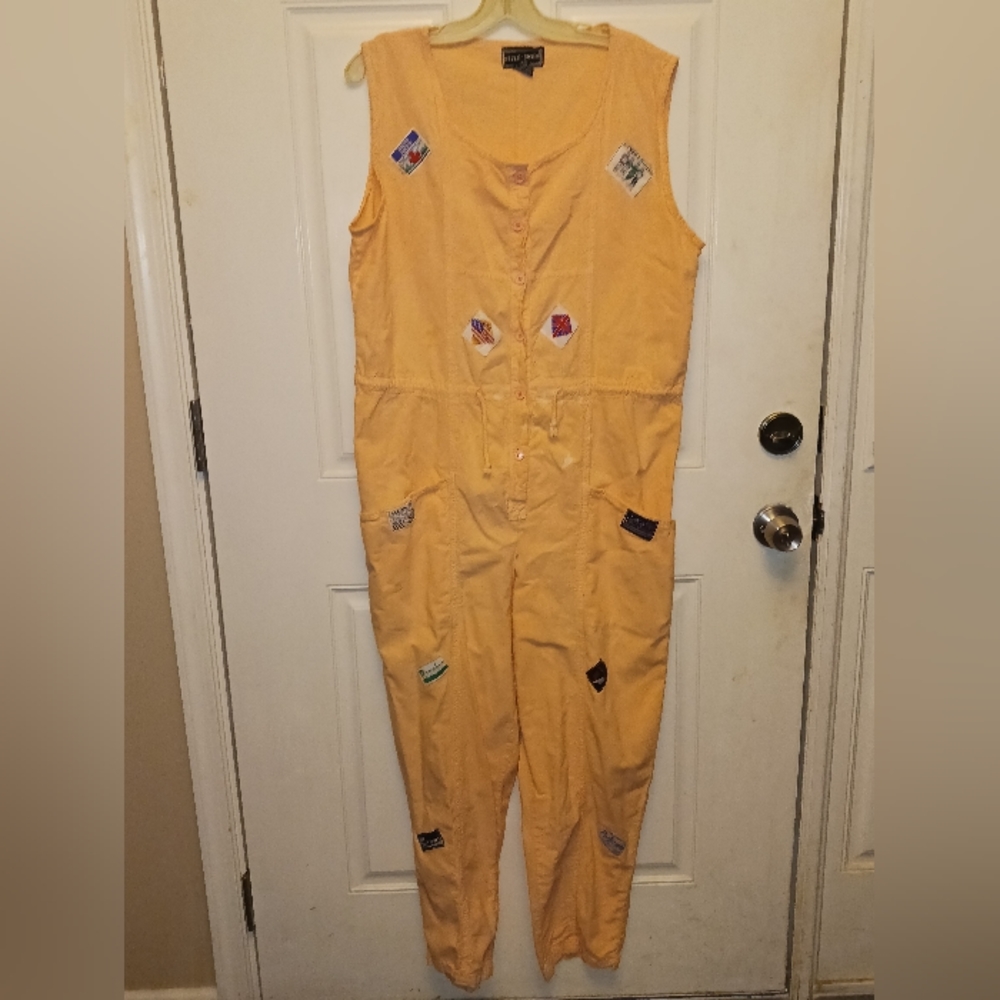 Vtg 80s Peach Cotton Oversized Festival Jumpsuit w/ Appliqué Patches – Size M - Picture 6 of 17
